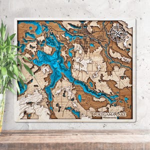Carte du lac Pokegama en bois 3D