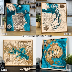 Custom Map Wood Anniversary Gift For Him Her Lake House Decor image 3