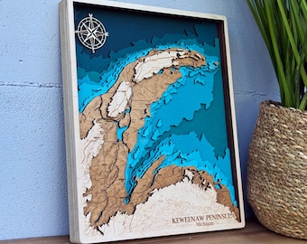 Keweenaw Peninsula 3D Wood Map
