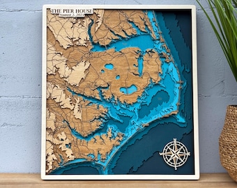 Outer Banks Pamlico Sound 3D Wood Map