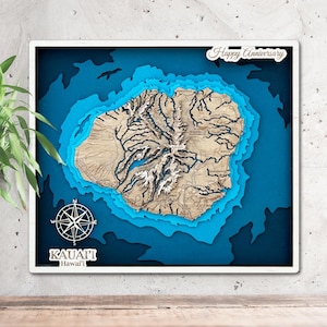 Mapa de madeira da Ilha Kauai 3D
