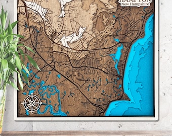 Hampton New Hampshire 3D Wooden Map