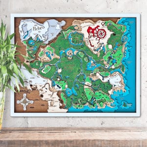 Carte 3D d'Hyrule, oeuvre d'art murale en bois La légende de Zelda fabriquée à la main