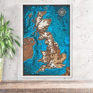 Houten 3D-kaart van het Verenigd Koninkrijk – lasergesneden topografische muurkunst