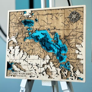 Lake Wawasee Wood Map 3D
