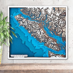 Vancouver Island 3D Wood Map British Columbia Topographic Wall Art