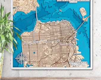Drewniana mapa trasy biegowej San Francisco 3D, prezent dla osoby, która ukończyła maraton