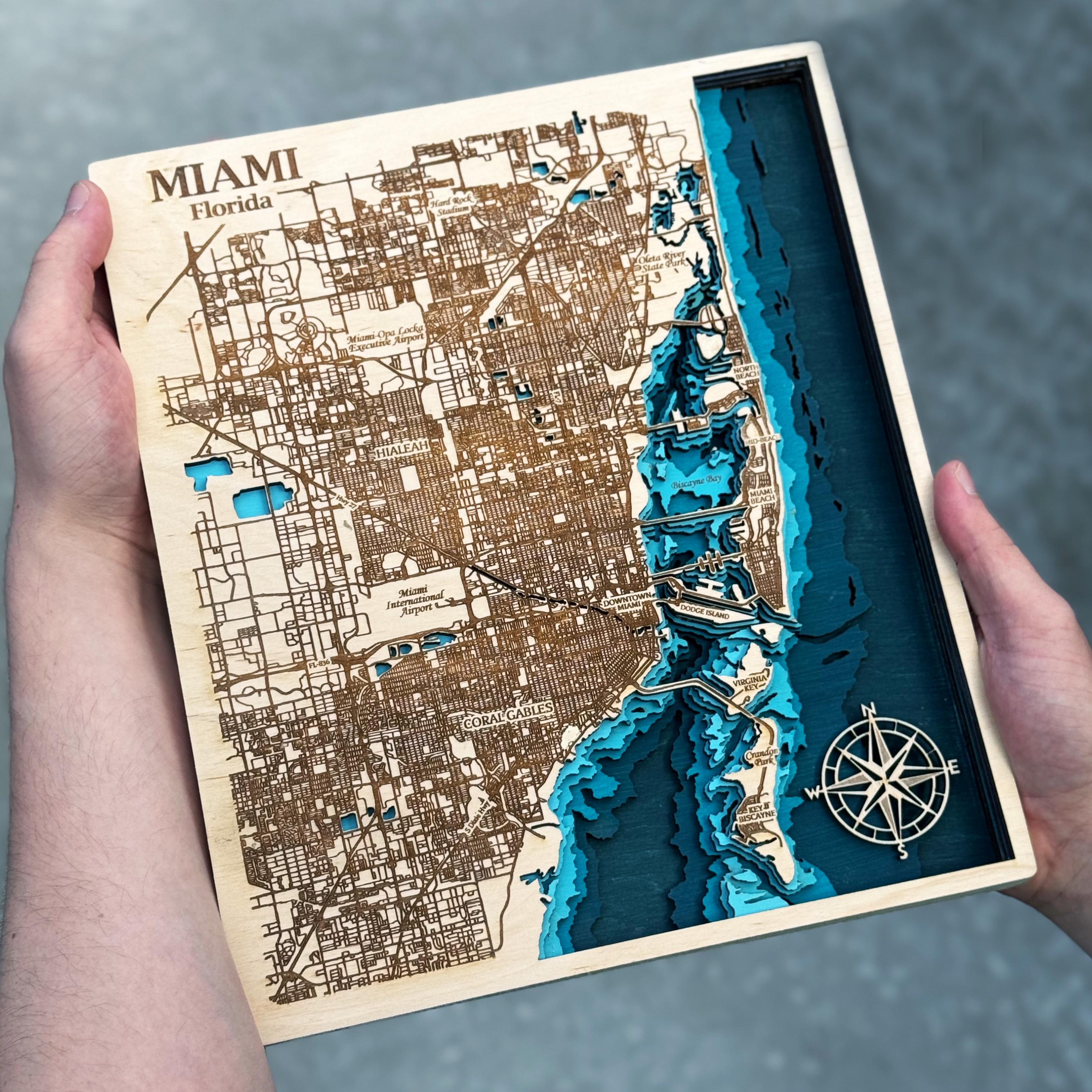 Miami Wood Map 3D - Etsy