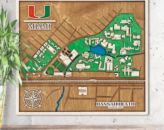 Custom 3D Wooden University Campus Map College Map Wall Art