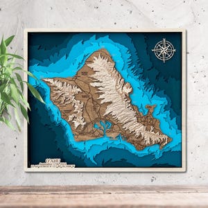 Oahu Island Holzkarte 3D