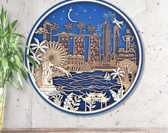 Singapore Skyline 3D Wood Wall Art