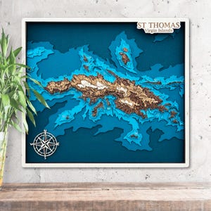 St. Thomas Virgin Islands 3D Wood Map Caribbean Island Decor