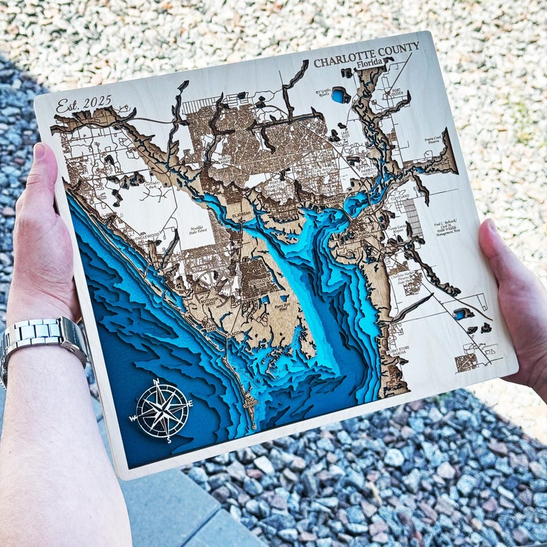 Charlotte County Florida 3D Wood Map: Coastal Nautical Art - Etsy