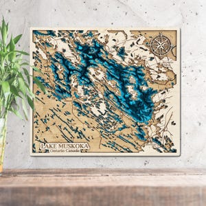 Carte en bois 3D du lac Muskoka