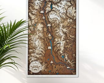 Custom Rafting 3D Wood Map Kayaking Canoeing River Route