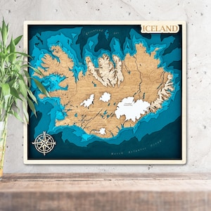 Kaart van IJsland 3D-hout