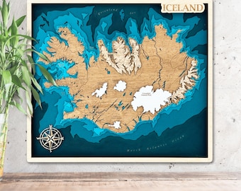 Iceland Map 3D Wood