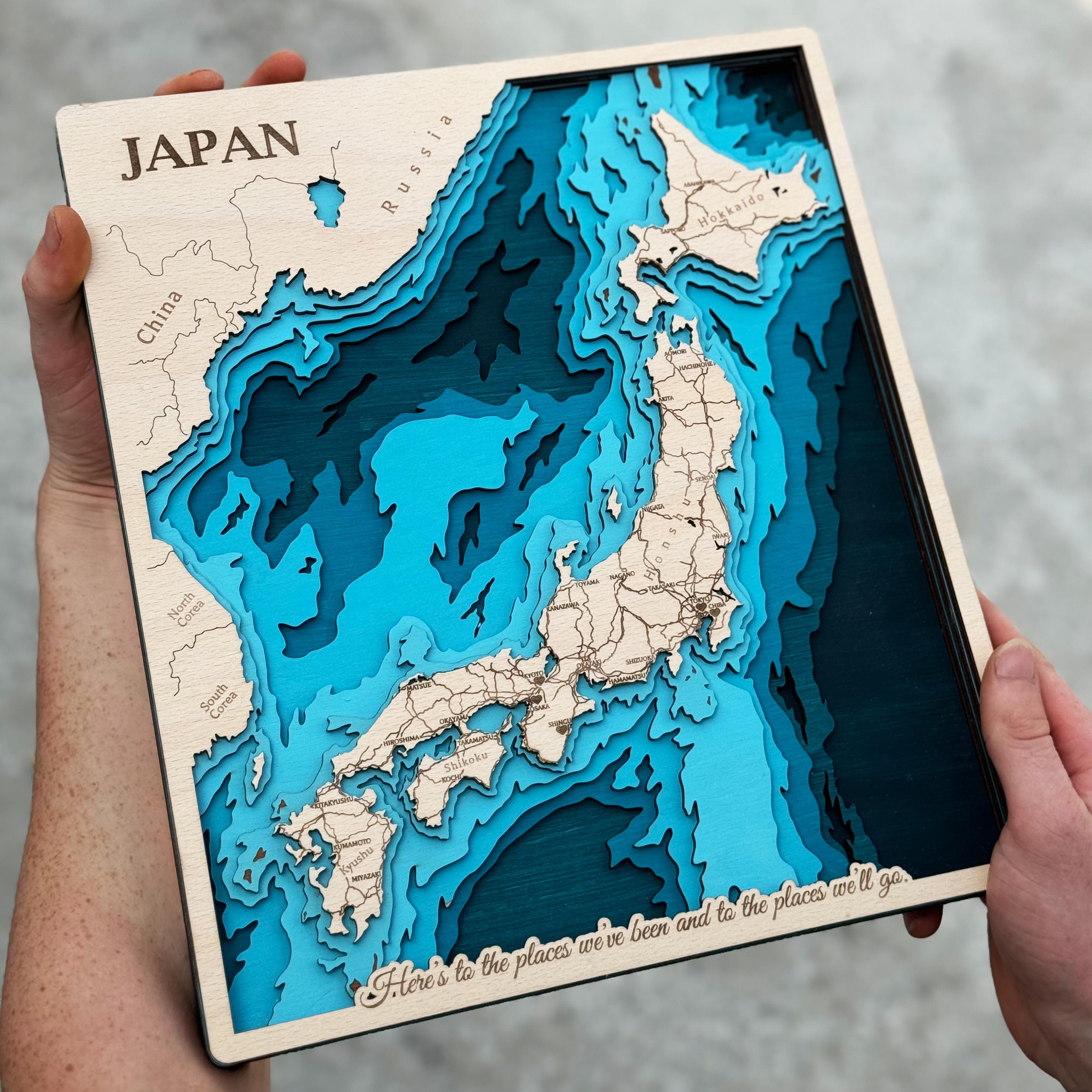 WOOD JAPAN MAP 木製3D 壁掛け木製日本地図 3D Wood Japan Map インテリア用壁掛け木製日本地図【受注生産品