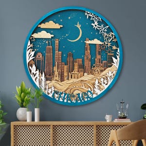 Arte en madera 3D del horizonte de Chicago imagen 5