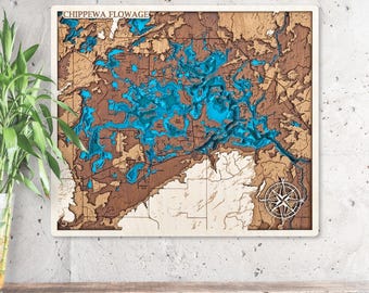 Chippewa Flowage 3D Wood Map