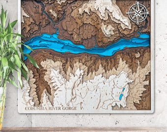 Columbia River Gorge 3D Wooden Map Wall Art Oregon Washington Gift