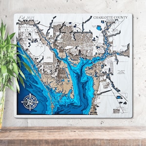 Charlotte County Florida 3D Wood Map include Charlotte Harbor, Port Charlotte, Rotonda West, Gasparilla Sound, Boca Grande