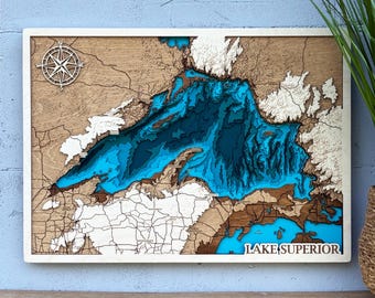 Lake Superior 3D Wood Map