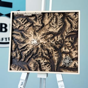 Carte en bois 3D du parc national du Mont Rainier