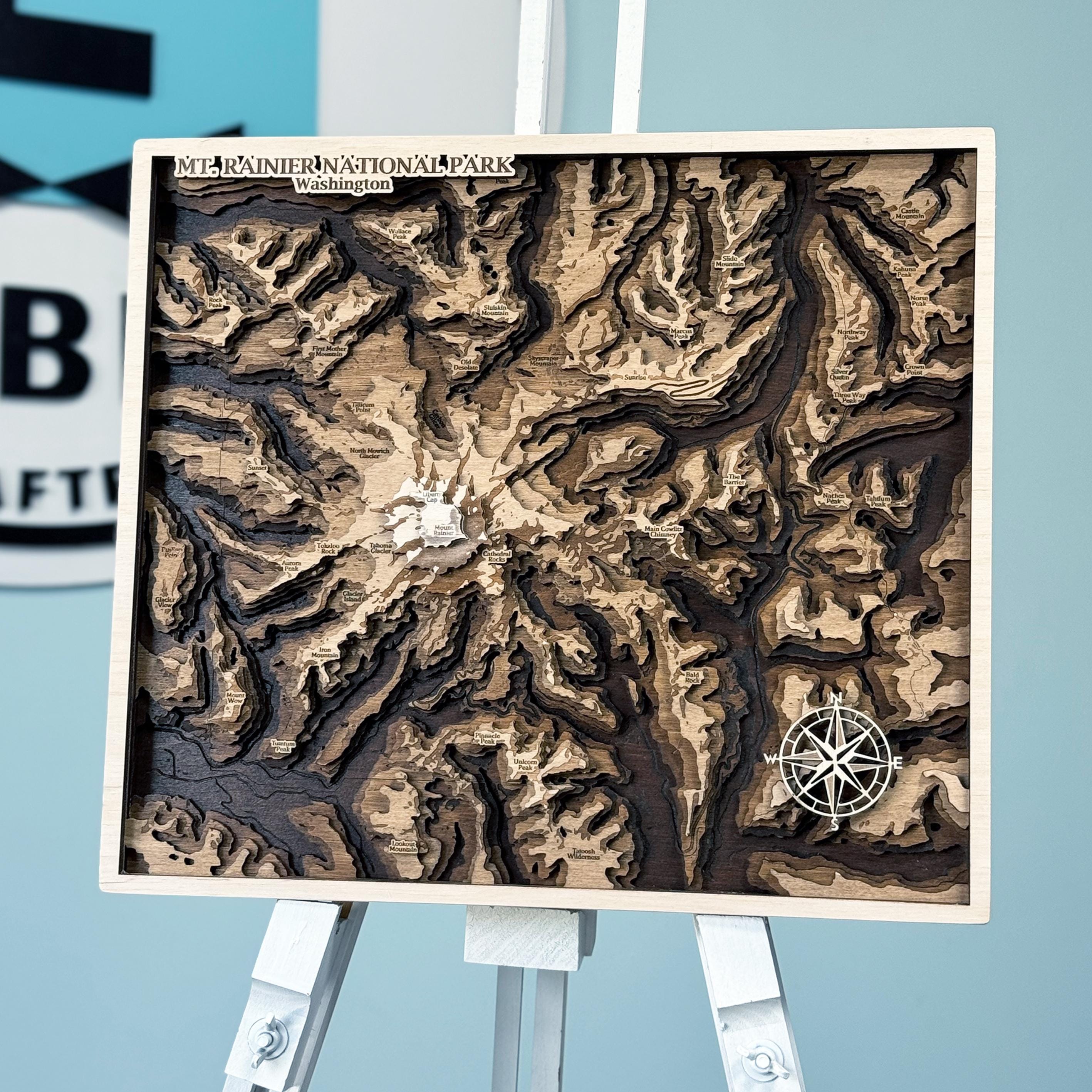 Mount Rainier National Park Wood Map 3D