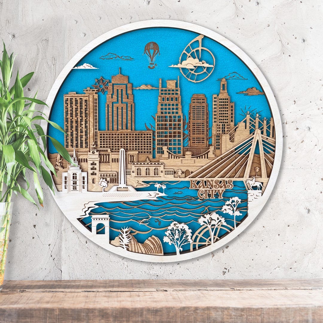 Skyline di Kansas City in 3D, opera d'arte in legno Italia