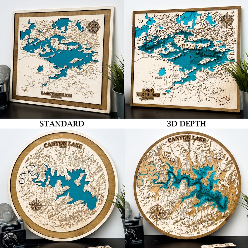 Custom Map Wood Anniversary Gift For Him Her Lake House Decor image 4