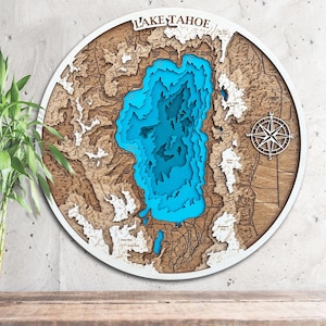 Mappa 3D in legno del lago Tahoe