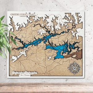 Carte du lac Greers Ferry en bois 3D