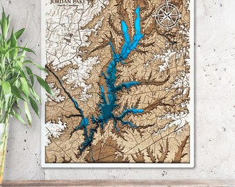 Jordan Lake North Carolina 3D Wood Map