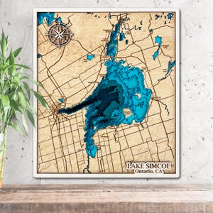 Carte du lac Simcoe en bois 3D