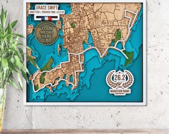 Newport Beach Running Route 3D Wooden Map