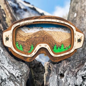 Individuelle Ski-Wanderkarte Goggles - personalisierte 3D-Holzskigebiet Kunst