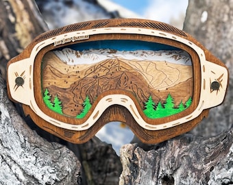Gafas personalizadas con mapa de pistas de esquí: arte de estación de esquí de madera 3D personalizado