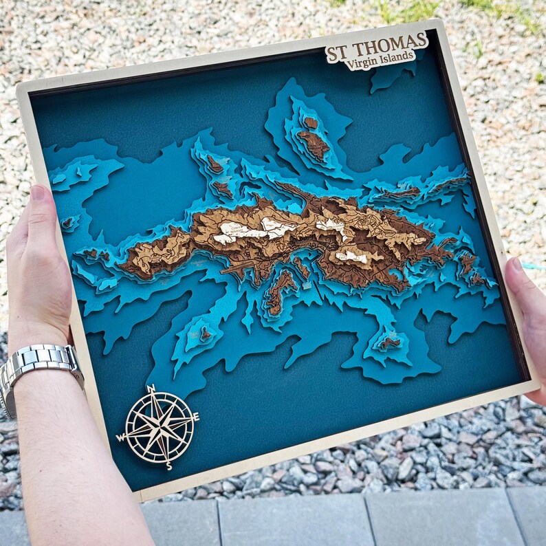 St. Thomas Virgin Islands 3D Wood Map Caribbean Island Decor - Etsy