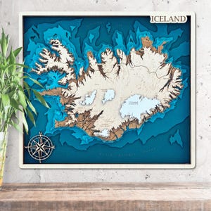 Iceland Map 3D Wood