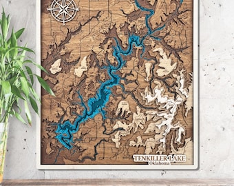Tenkiller Lake 3D Wooden Map
