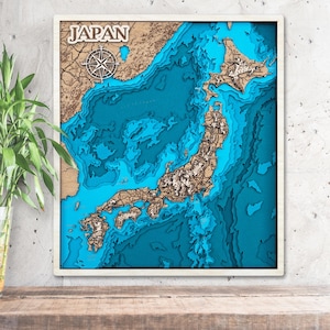 Houten 3D-kaart van Japan