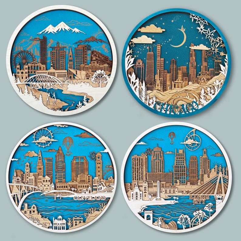 Arte en madera 3D del horizonte de Chicago imagen 8