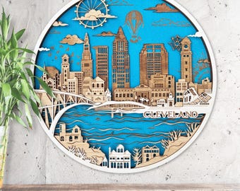 Cleveland Skyline 3D Wood Art