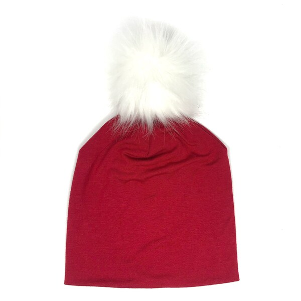 Red Slouchy Beanie with White Detachable Pom | Holiday Gift | Toddler, Infant, or Big Kid Sizes | Christmas Hat | Winter Beanie