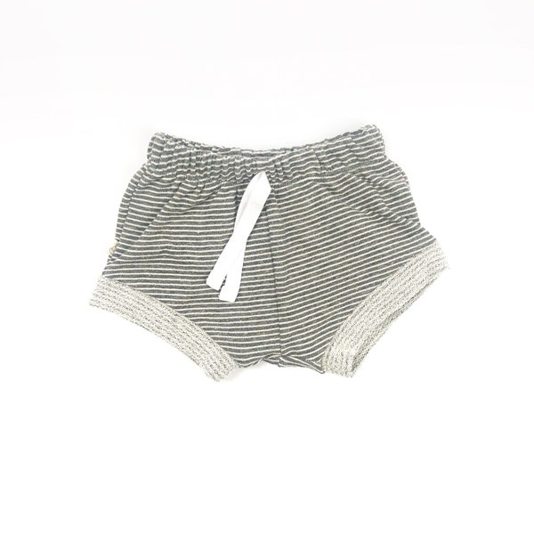 Infant Toddler Summer Shorties | Children’s Shorts | French Terry | Charcoal Stripe