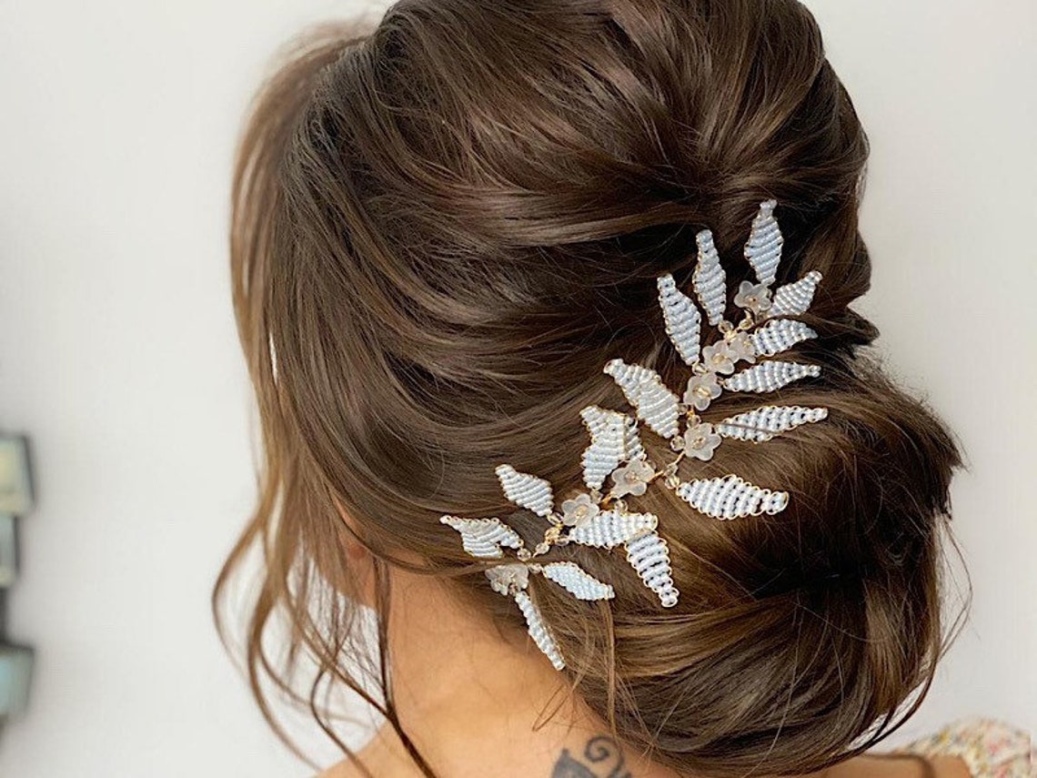 Leaf and Flower Hair Vine Beaded Hair Vine Leaf Bridal Hair Etsy UK