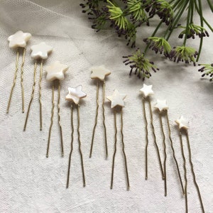 Shell star hair pins, celestial wedding hair pins, natural shell hair pins, star hair pins, shell celestial accessories, beach wedding