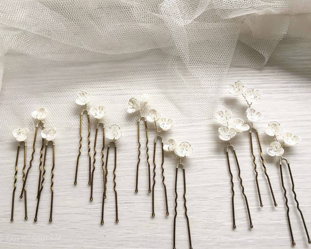 Horquillas para el pelo de novia florales con cristales de Swarovski