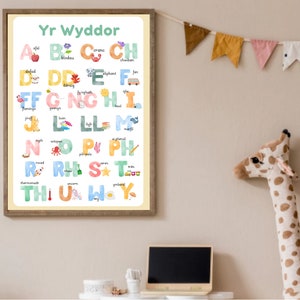 Welsh alfabetafdruk | Wyddor | Welshe speelkamerkunst | Welshe print | Prenten Cymraeg | Anrhegion Cymraeg | Printiau i Blant | Educatieve afdruk